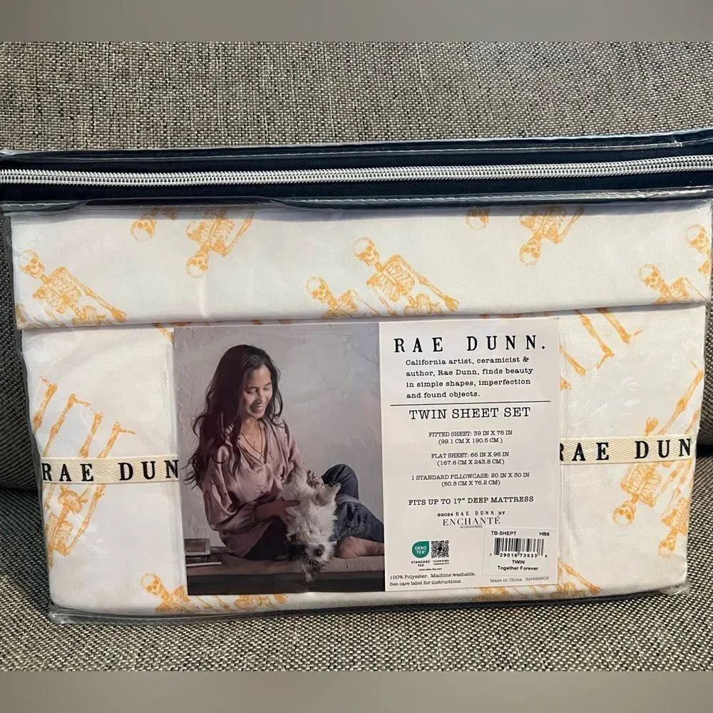 Rae Dunn Skeleton Halloween Twin Sheet Set